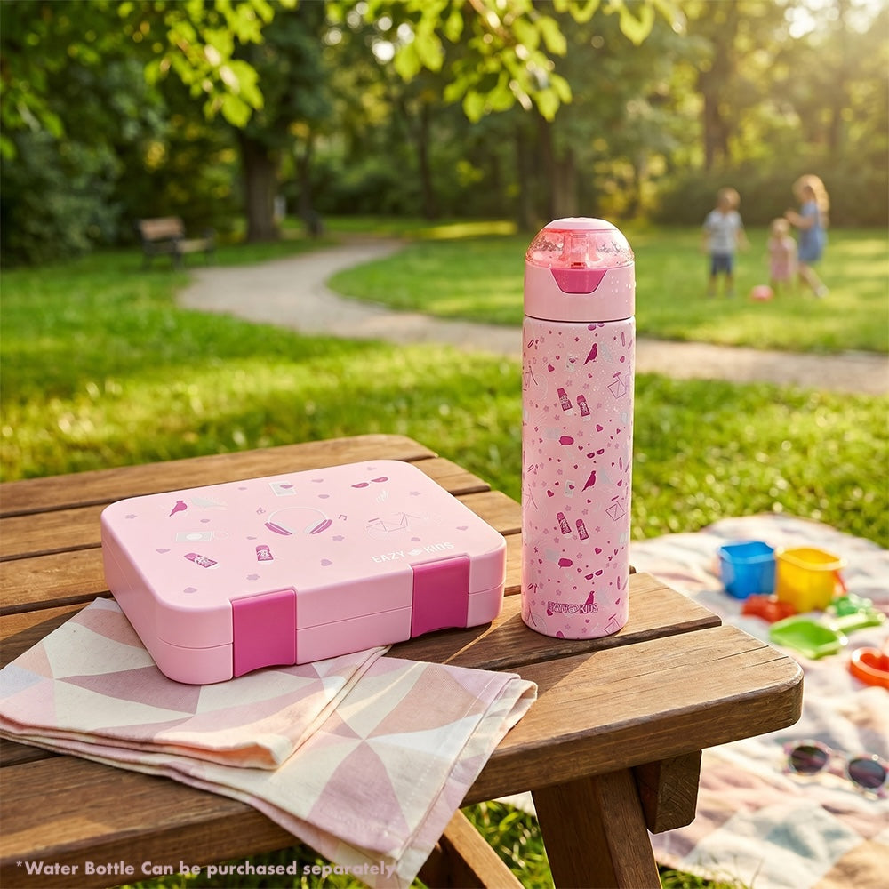 Eazy Kids Convertible Bento Lunch Box w/ Insulated Stainless Steel Water Bottle 640ml – Life Pink