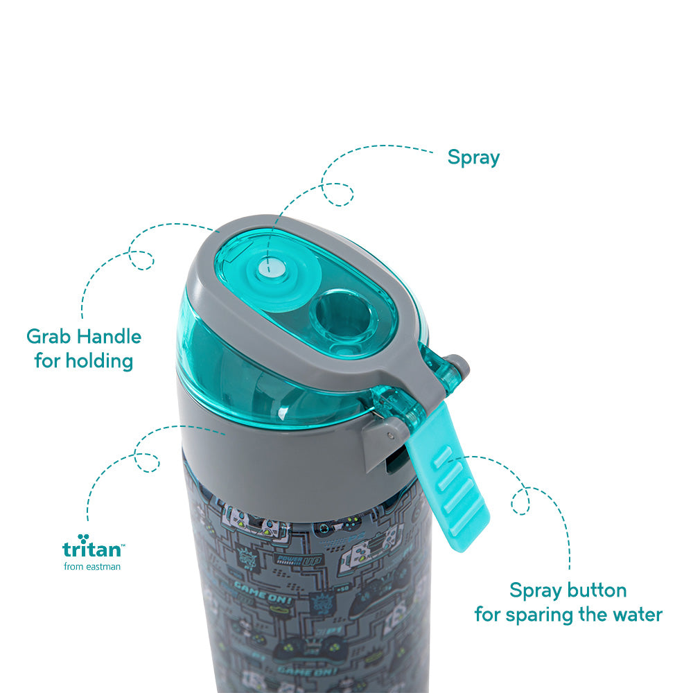 Eazy Kids Convertible Bento Lunch Box w/ Insulated Stainless Steel Water Bottle 640ml – Game ON Grey