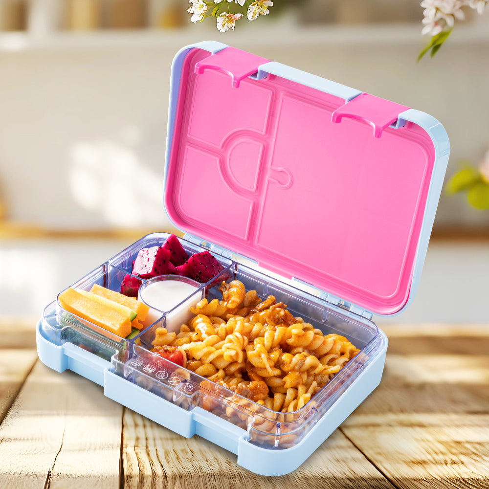 Eazy Kids 4 Compartment Bento Lunch Box w/ Flip Top Water Bottle 750ml – Flamingo Aqua