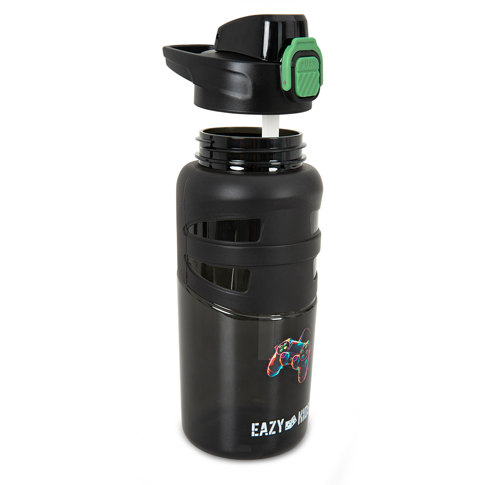 Eazy Kids 4 Compartment Bento Lunch Box w/ Flip Top Water Bottle 750ml – Gamer Black