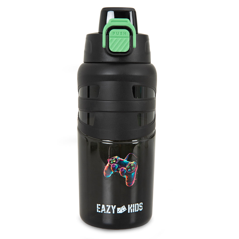 Eazy Kids 4 Compartment Bento Lunch Box w/ Flip Top Water Bottle 750ml – Gamer Black