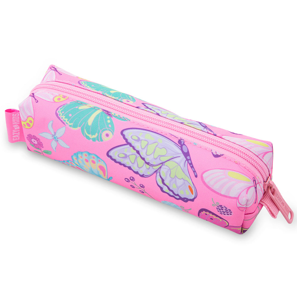 Eazy Kids 17” Trolley School Backpack Set w/ Stainless Steel Glitter Water Bottle – Butterfly Pink