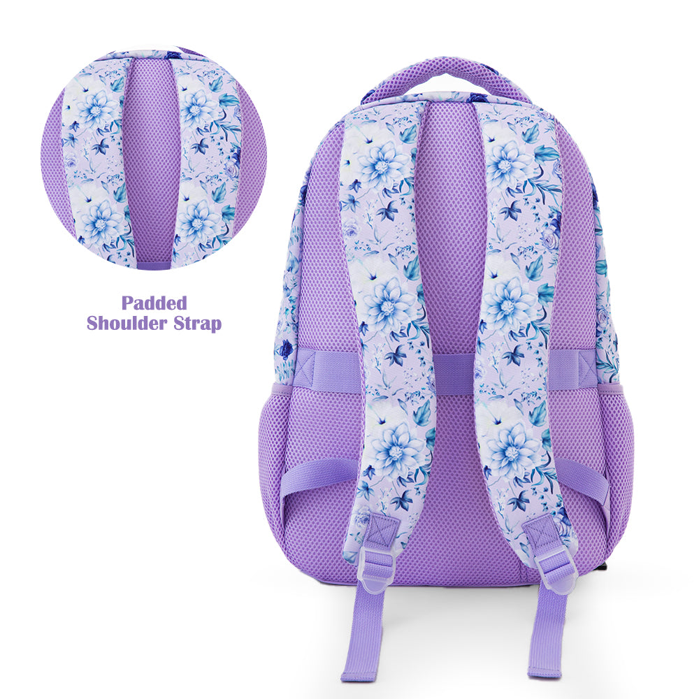Eazy Kids 18” School Bag Set of 3 w/ Jumbo Bento Lunch Box & Tritan Water Bottle – Purple