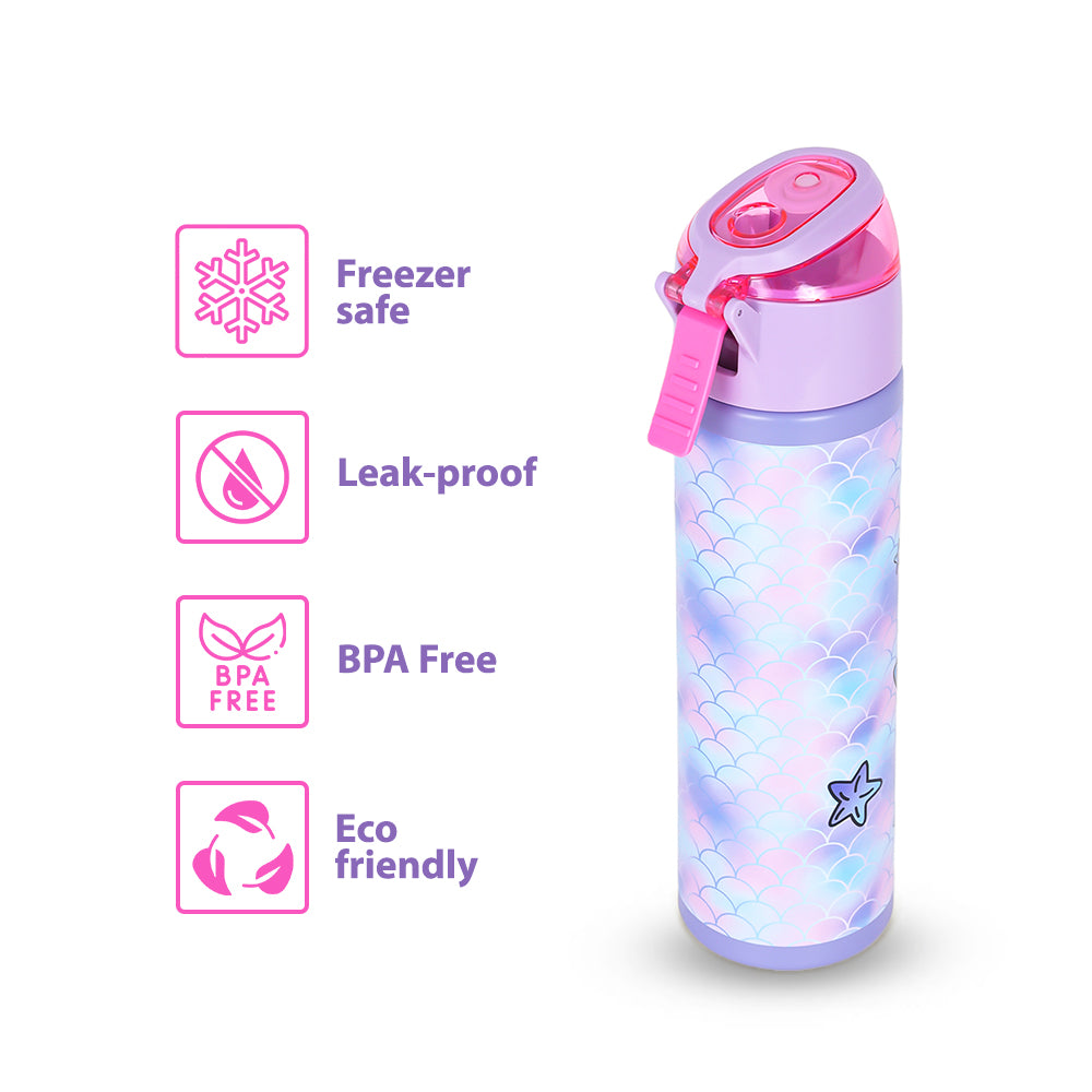 Eazy Kids 17” Trolley School Backpack Set w/ Convertible Bento Lunch Box & Insulated Water Bottle – Mermaid Pink