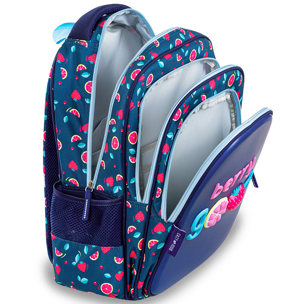 Eazy Kids Berry Good School Bag Set w/ Stainless Steel Bento Lunch Box – Blue