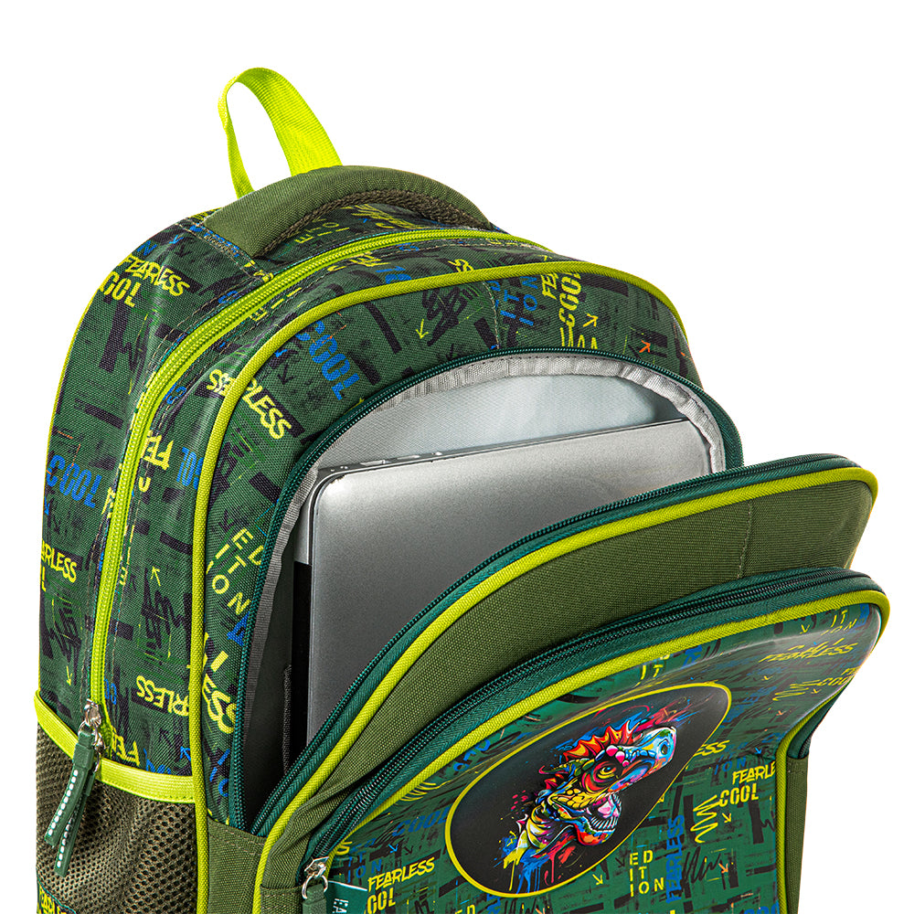 Eazy Kids Dino School Bag Set w/ Bento Lunch Box & Spray Water Bottle – Green