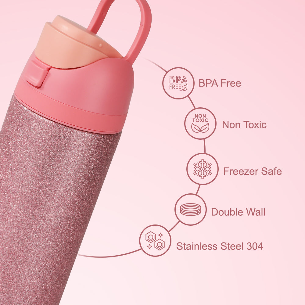 Eazy Kids Girl Power School Bag Set w/ Glitter Stainless Steel Water Bottle – Pink