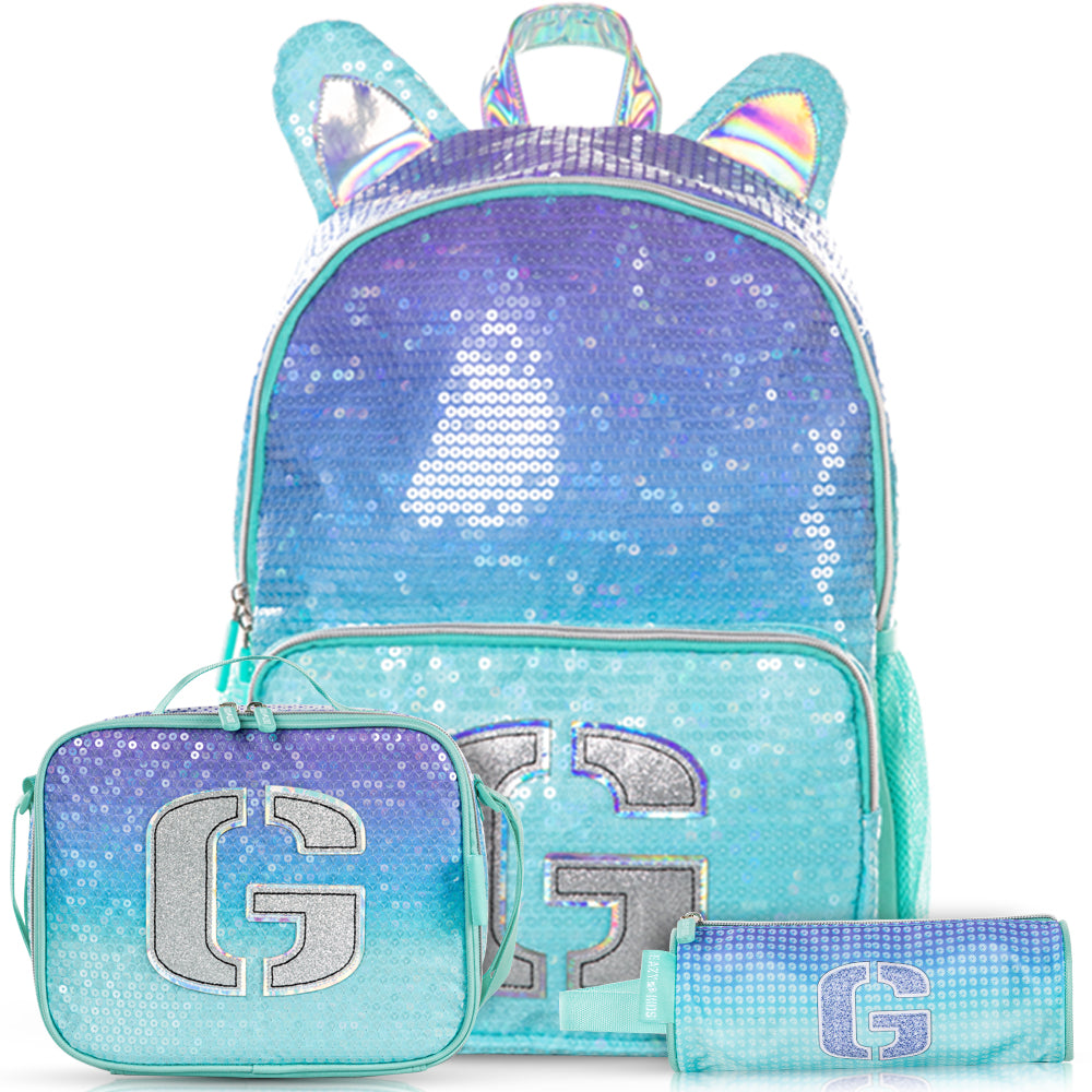 Eazy Kids Girl Glitter School Bag Set w/ Stainless Steel Water Bottle – Green