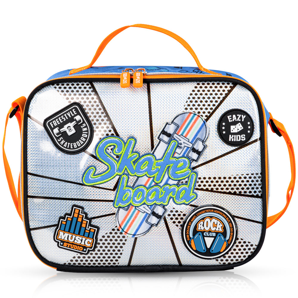 Eazy Kids Skateboard School Bag Set w/ Insulated Stainless Steel Spray Water Bottle – Blue
