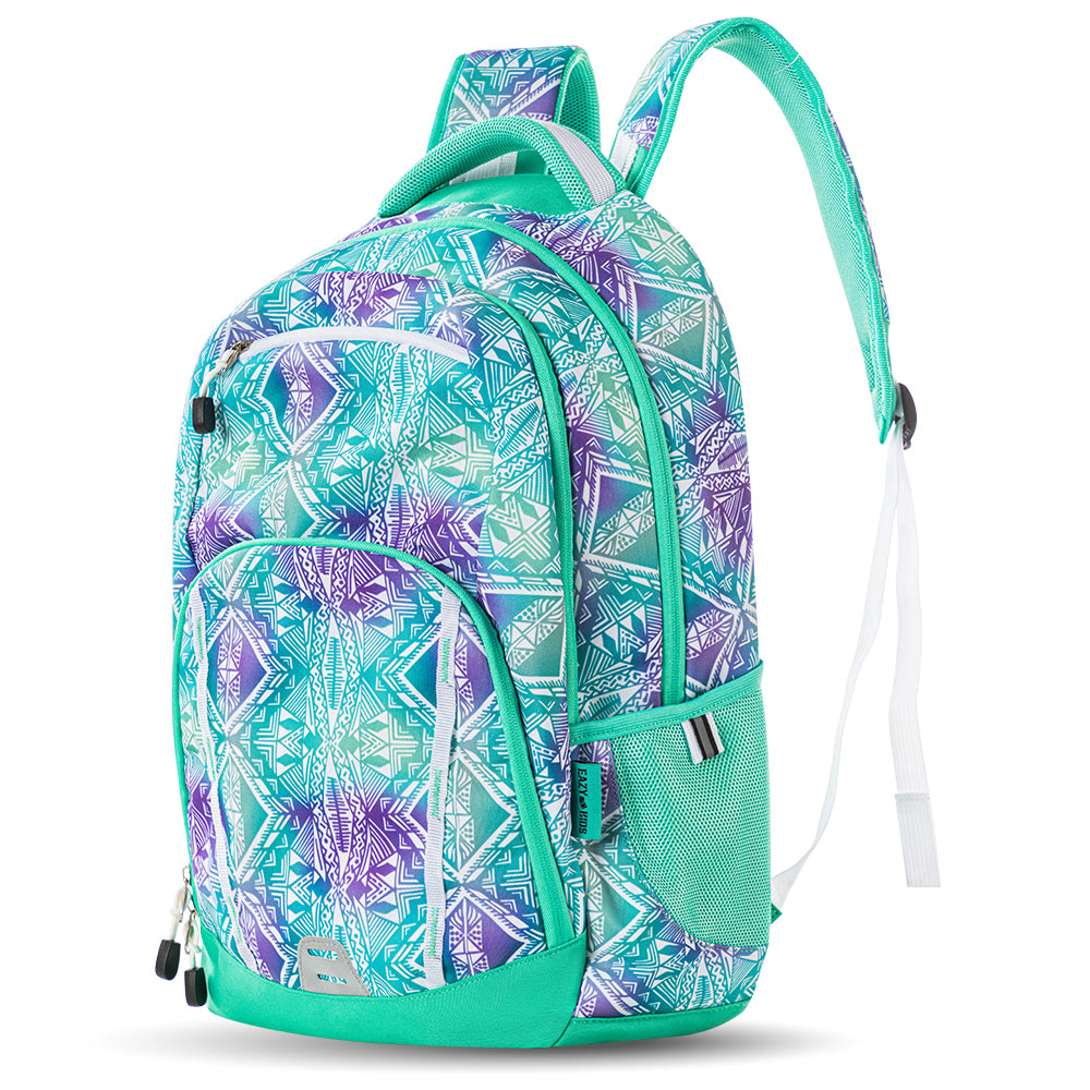 Eazy Kids School Bag 18inch w/ Bento Lunch Box & Water Bottle – Geometrical Green