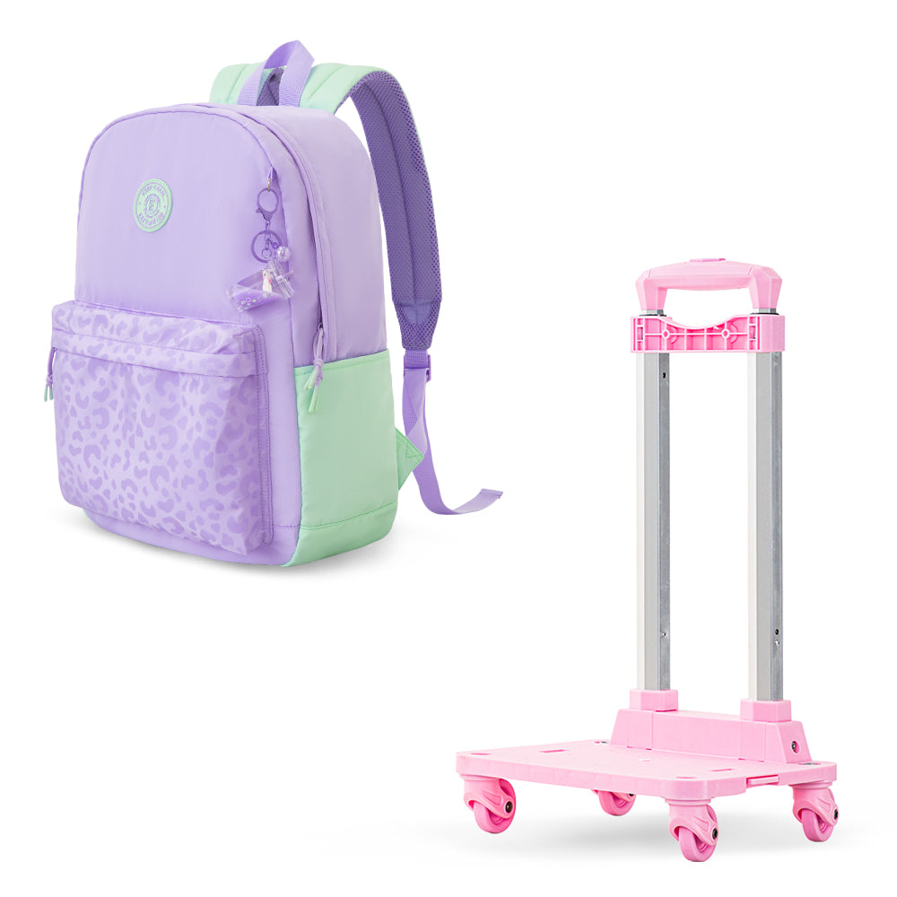 Eazy Kids 16.5” School Backpack w/ 4-Wheel Trolley–Lightweight Laptop School Bag Set, Glow Backpack Pink