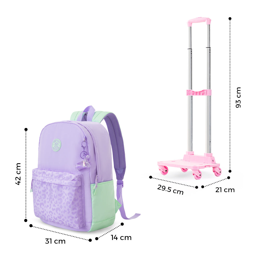 Eazy Kids 16.5” School Backpack w/ 4-Wheel Trolley–Lightweight Laptop School Bag Set, Glow Backpack Pink