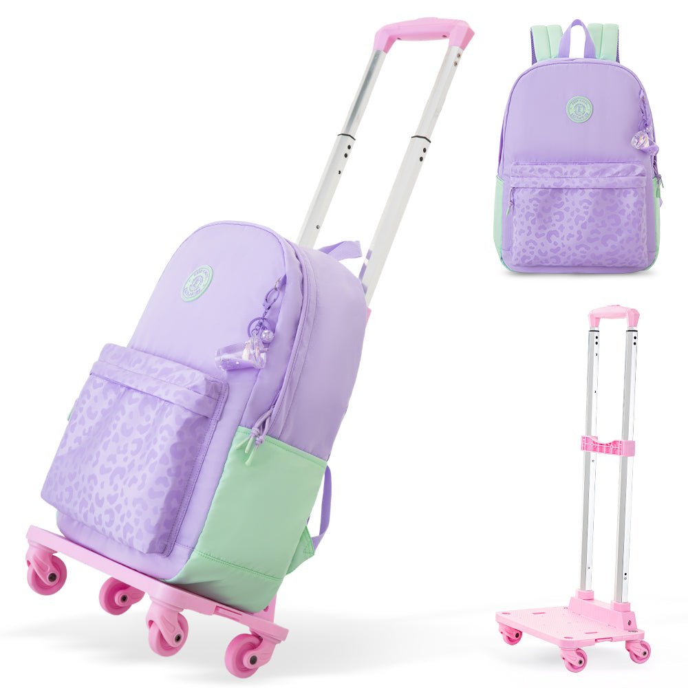 Eazy Kids 16.5” School Backpack w/ 4-Wheel Trolley–Lightweight Laptop School Bag Set, Glow Backpack Pink