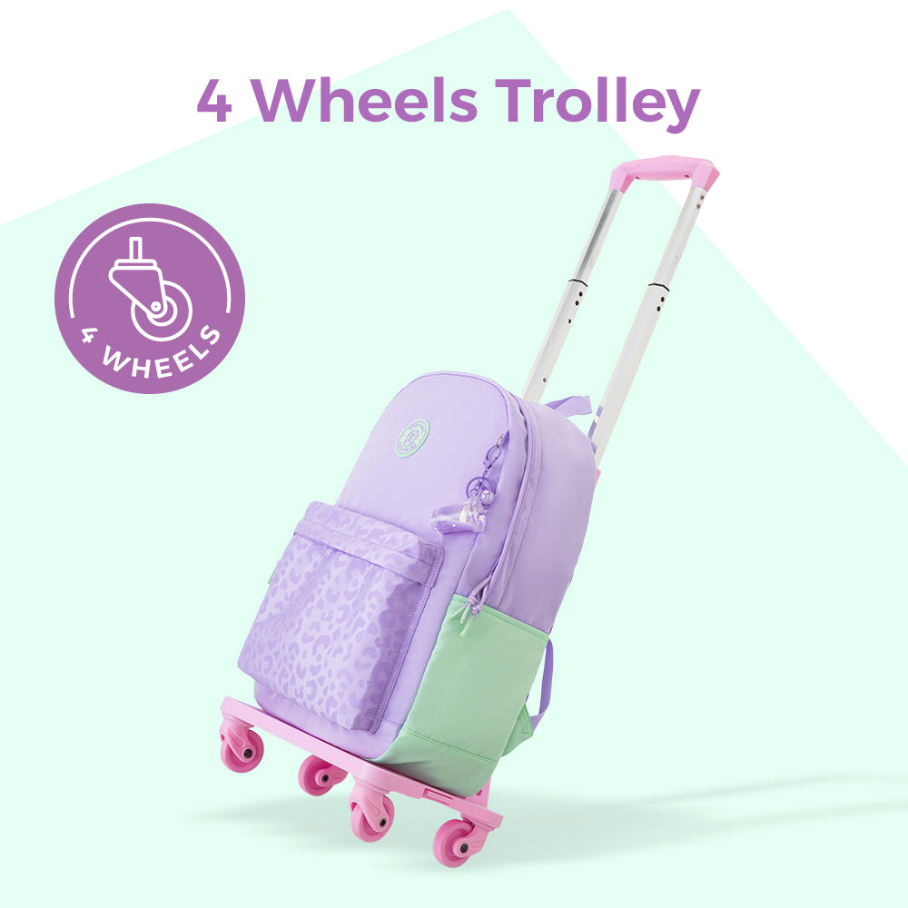 Eazy Kids 16.5” School Backpack w/ 4-Wheel Trolley–Lightweight Laptop School Bag Set, Glow Backpack Pink