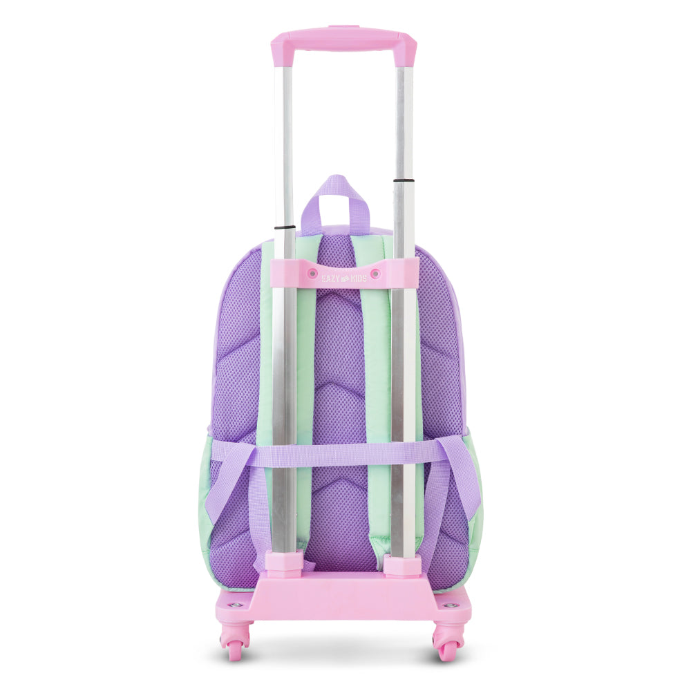 Eazy Kids 16.5” School Backpack w/ 4-Wheel Trolley–Lightweight Laptop School Bag Set, Glow Backpack Pink
