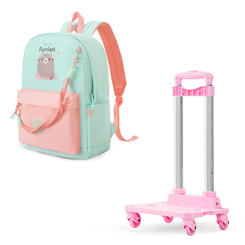 Eazy Kids 16.5” School Backpack w/ 4-Wheel Trolley–Lightweight Laptop School Bag Set, Purfect Dreams Pink