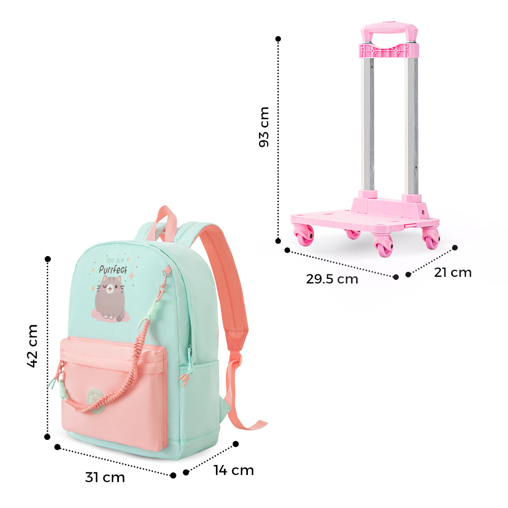 Eazy Kids 16.5” School Backpack w/ 4-Wheel Trolley–Lightweight Laptop School Bag Set, Purfect Dreams Pink