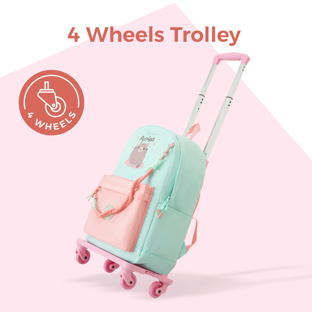 Eazy Kids 16.5” School Backpack w/ 4-Wheel Trolley–Lightweight Laptop School Bag Set, Purfect Dreams Pink