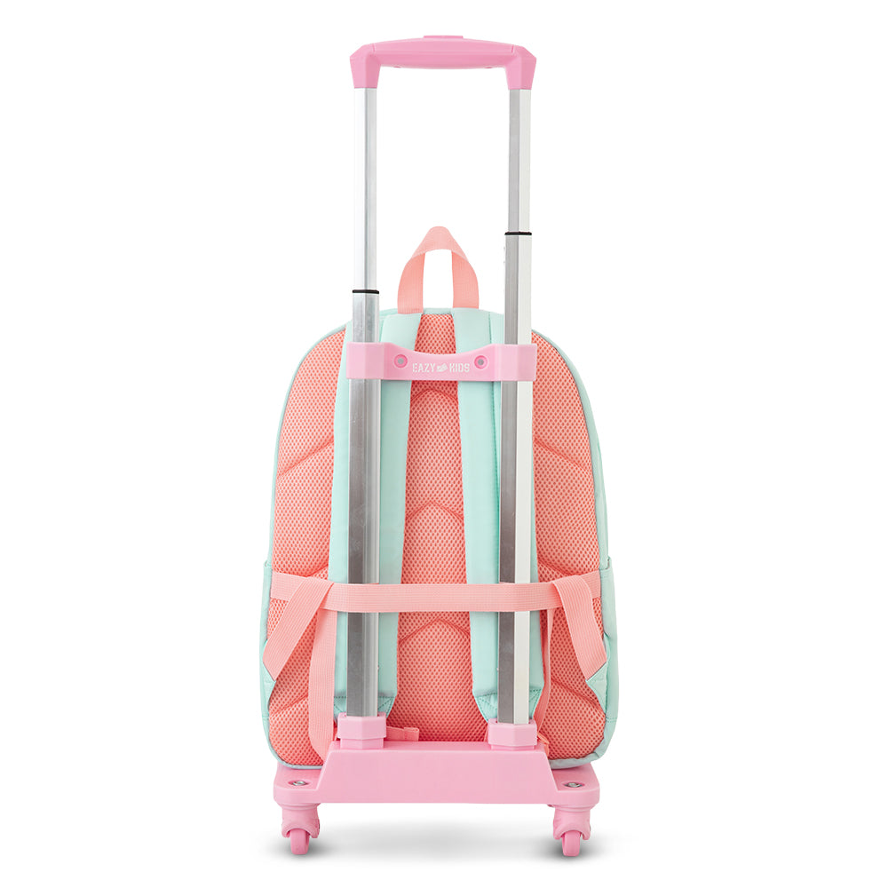 Eazy Kids 16.5” School Backpack w/ 4-Wheel Trolley–Lightweight Laptop School Bag Set, Purfect Dreams Pink