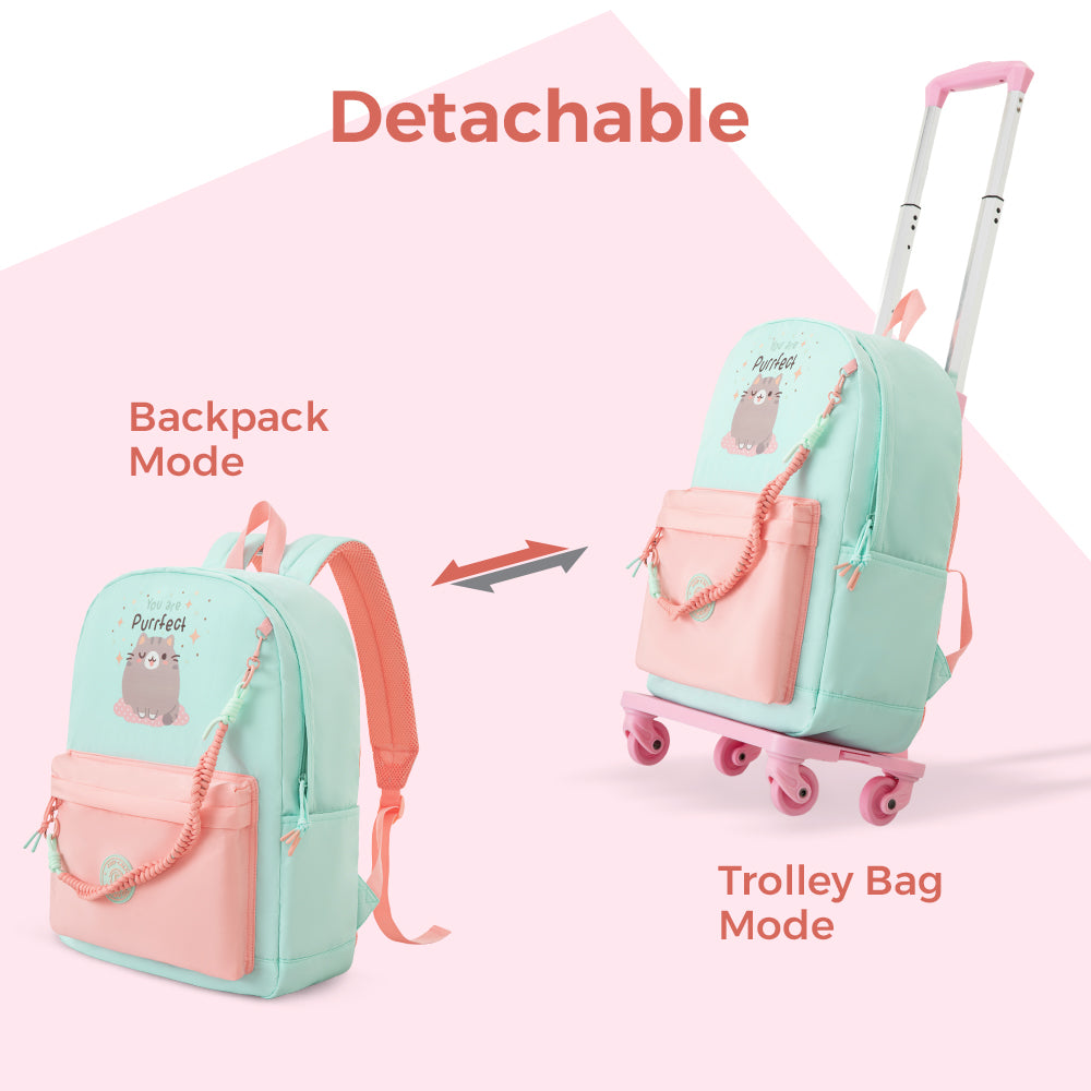 Eazy Kids 16.5” School Backpack w/ 4-Wheel Trolley–Lightweight Laptop School Bag Set, Purfect Dreams Pink