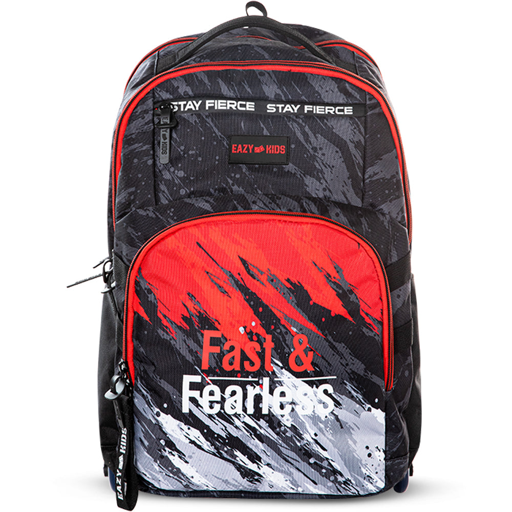 Eazy Kids 20 inch School Bag for Boys w/ Stainless Steel Water Bottle 710ml – Fast & Fearless Black