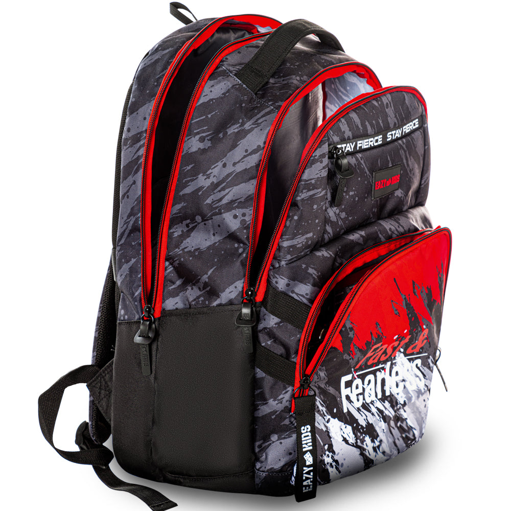 Eazy Kids 20 inch School Bag for Boys w/ Stainless Steel Water Bottle 710ml – Fast & Fearless Black