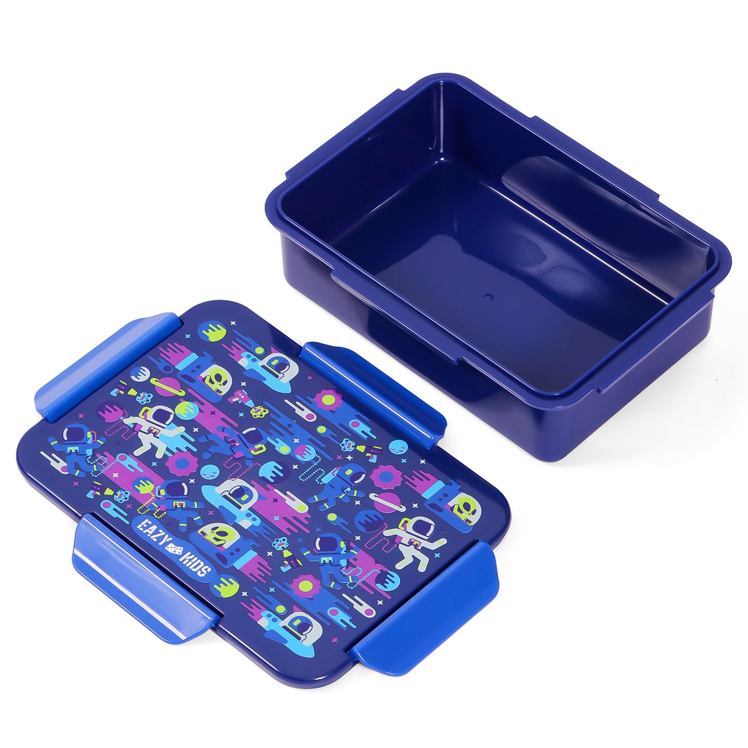 EAZY KIDS Lunch Box Set and Tritan Water Bottle w/Carry handle, Astronauts - Blue, 420ml