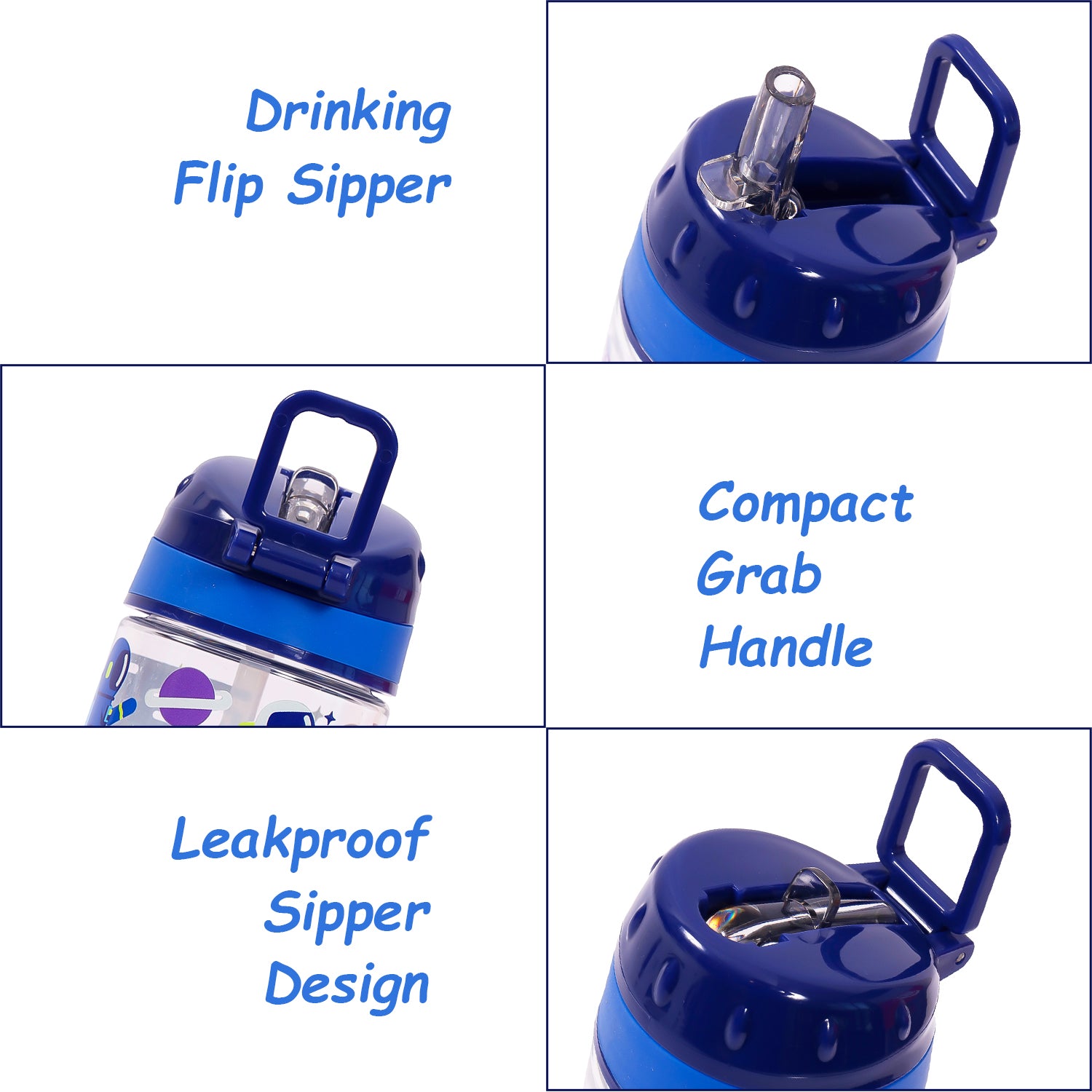 EAZY KIDS Lunch Box Set and Tritan Water Bottle w/Carry handle, Astronauts - Blue, 420ml