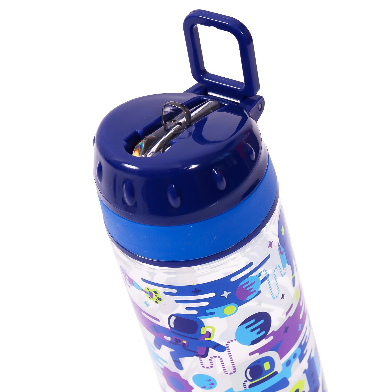 EAZY KIDS Lunch Box Set and Tritan Water Bottle w/Carry handle, Astronauts - Blue, 420ml