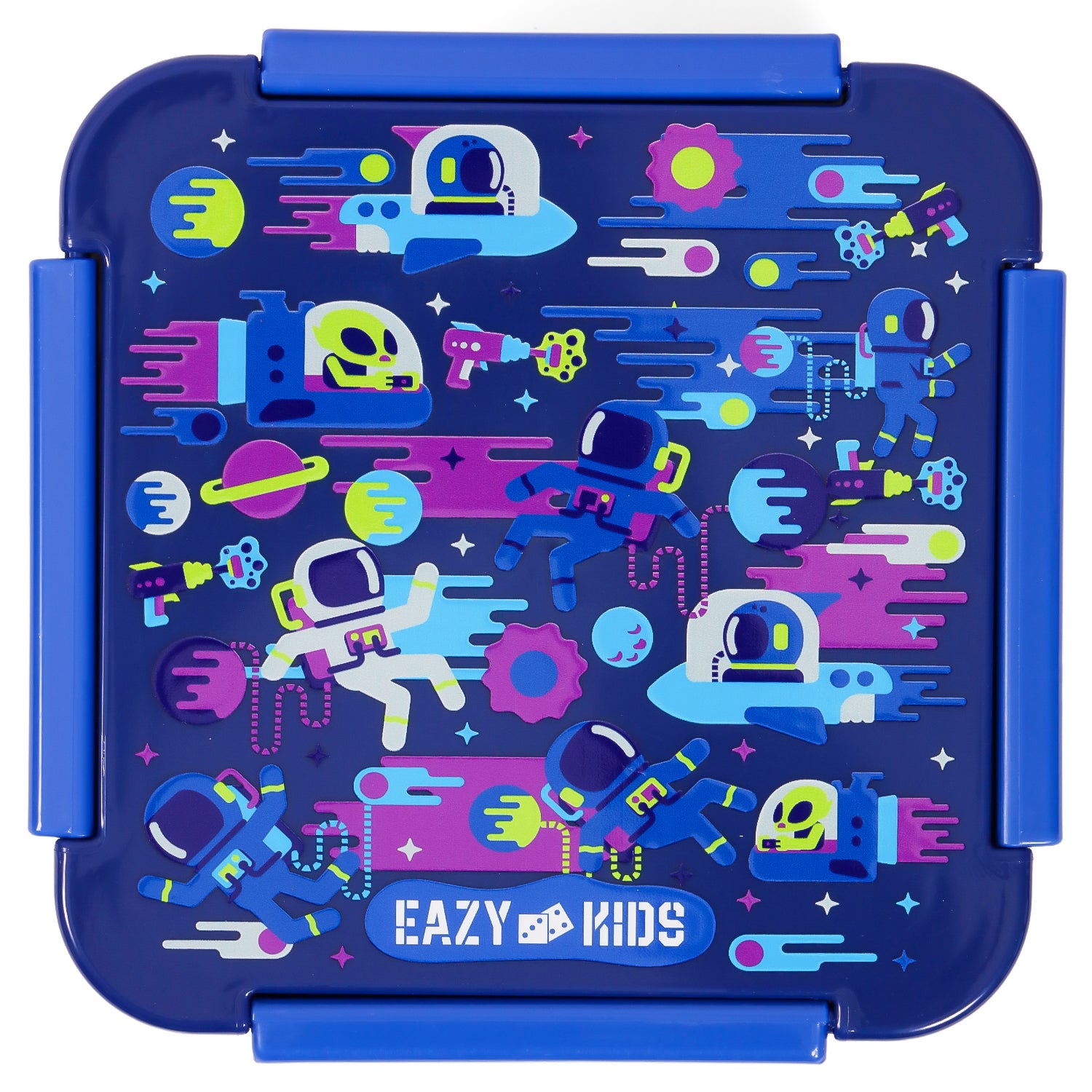 EAZY KIDS Lunch Box Set and Tritan Water Bottle w/Carry handle, Astronauts - Blue, 420ml