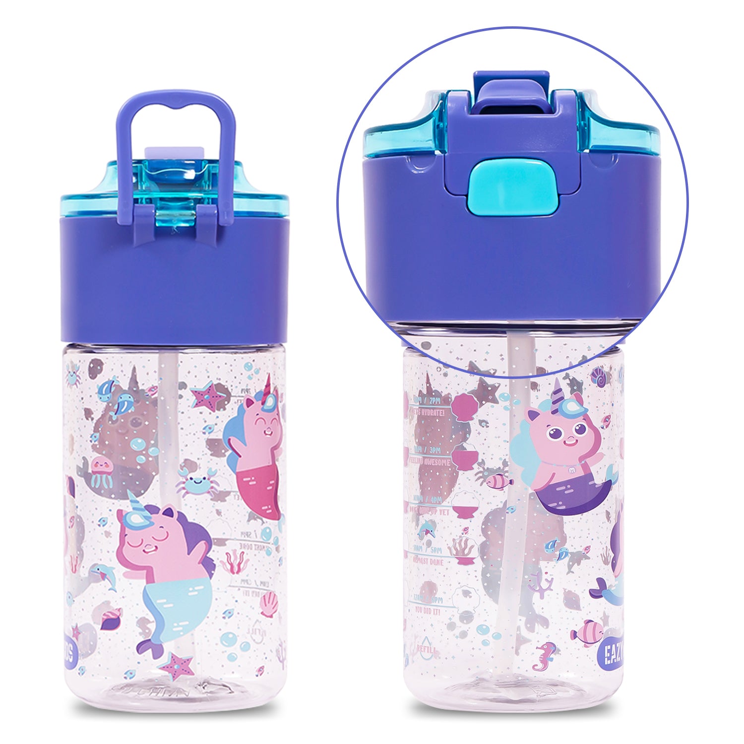 EAZY KIDS Lunch Box Set and Tritan Water Bottle w/Snack Box, Mermaid - Purple, 450ml