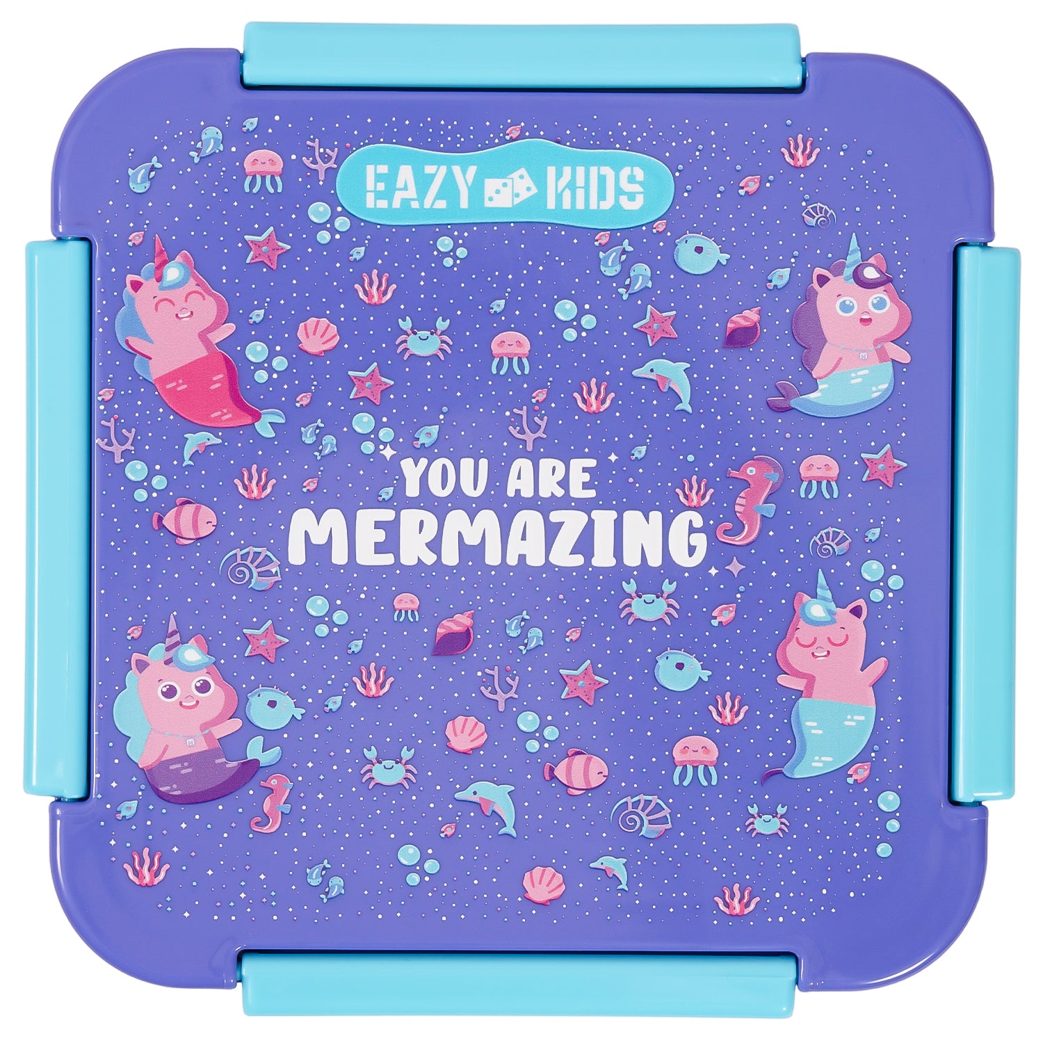 EAZY KIDS Lunch Box Set and Tritan Water Bottle w/Snack Box, Mermaid - Purple, 450ml