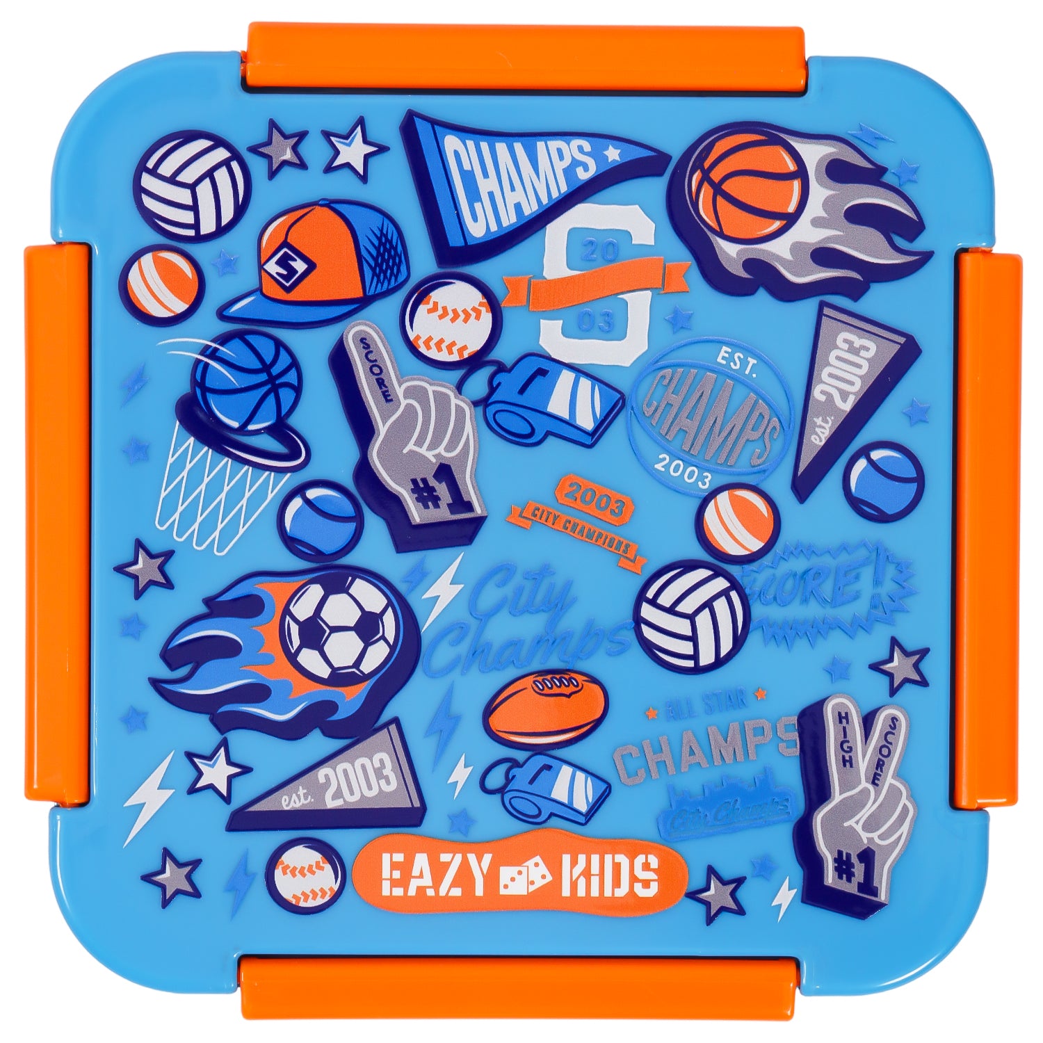 EAZY KIDS Lunch Box Set and Tritan Water Bottle w/Spray, Soccer - Blue, 750ml