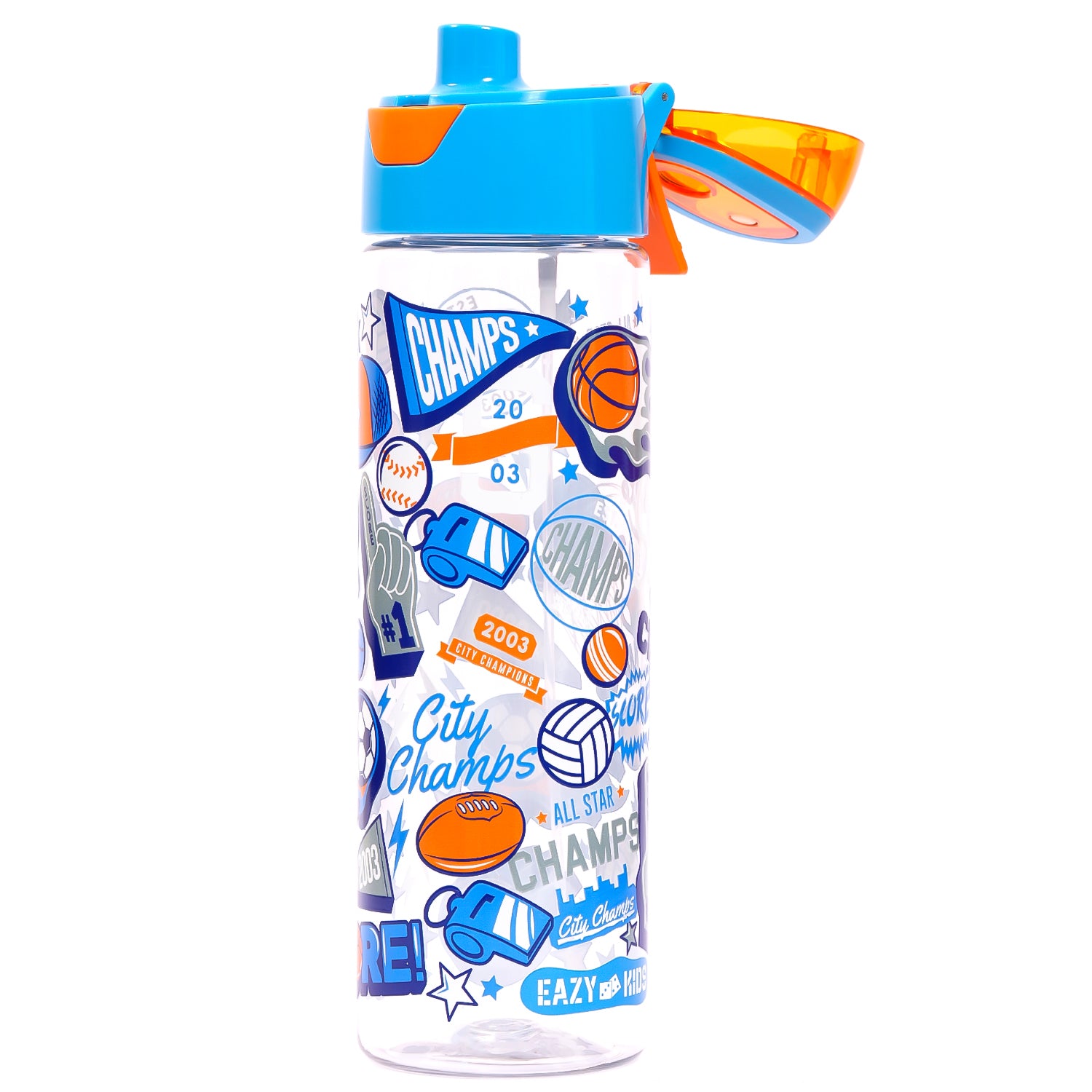EAZY KIDS Lunch Box Set and Tritan Water Bottle w/Spray, Soccer - Blue, 750ml