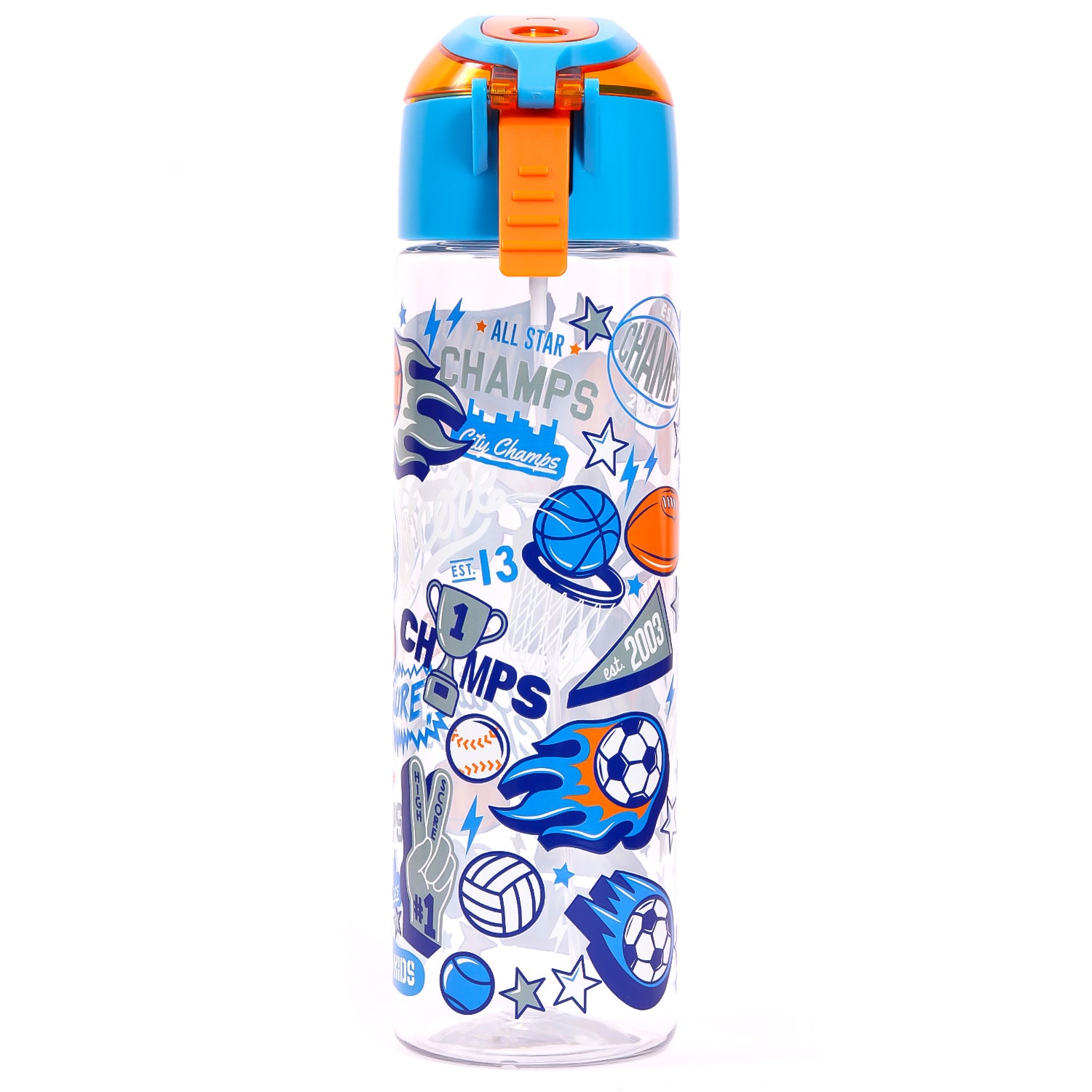 EAZY KIDS Lunch Box Set and Tritan Water Bottle w/Spray, Soccer - Blue, 750ml