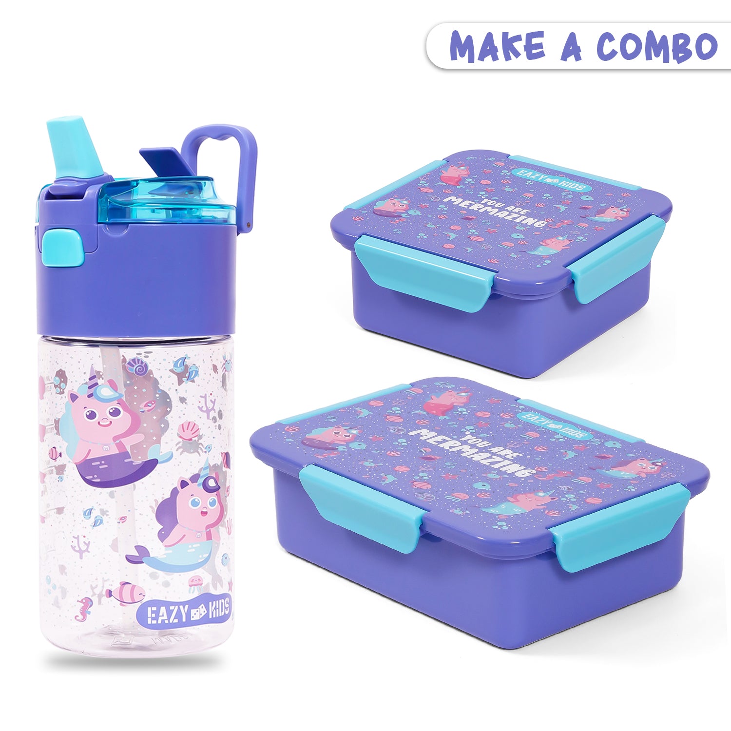 EAZY KIDS Lunch Box Set, Mermaid - Purple