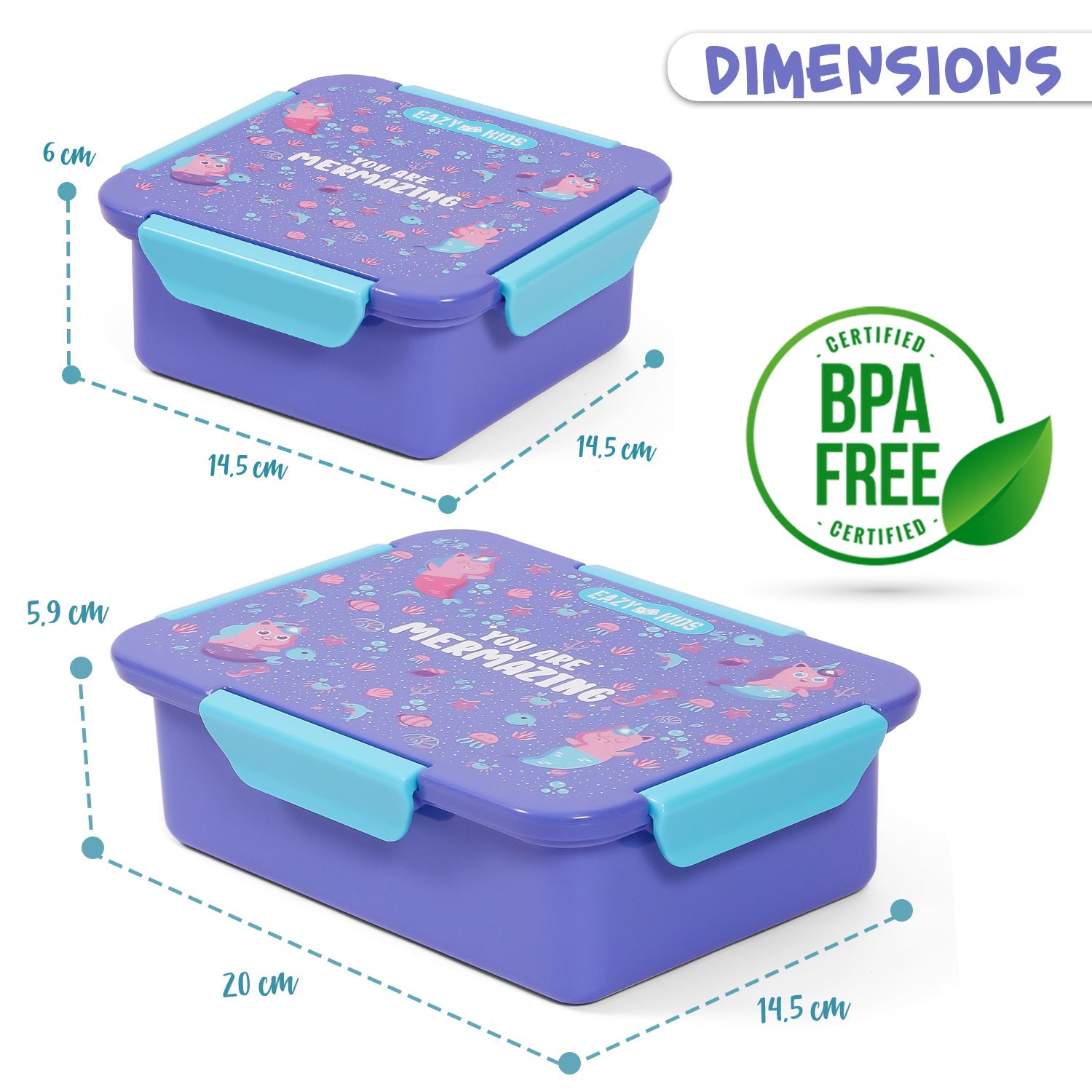 EAZY KIDS Lunch Box Set, Mermaid - Purple