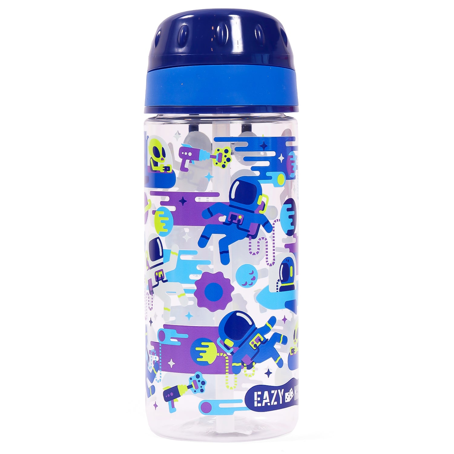 EAZY KIDS Lunch Box and Tritan Water Bottle w/Carry handle, Astronauts - Blue, 420ml