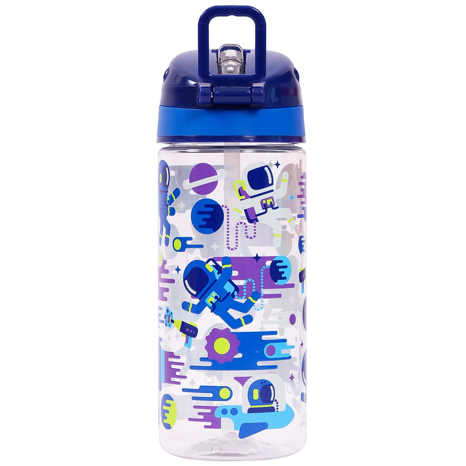 EAZY KIDS Lunch Box and Tritan Water Bottle w/Carry handle, Astronauts - Blue, 420ml