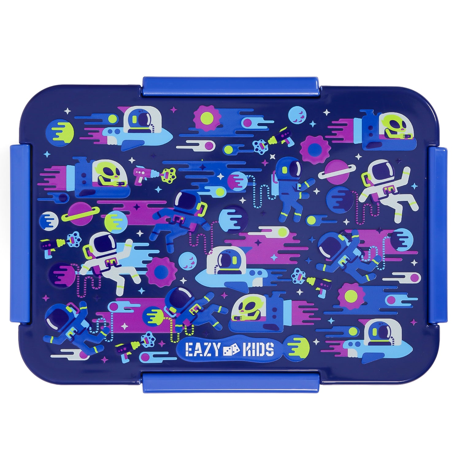 EAZY KIDS Lunch Box and Tritan Water Bottle w/Carry handle, Astronauts - Blue, 420ml