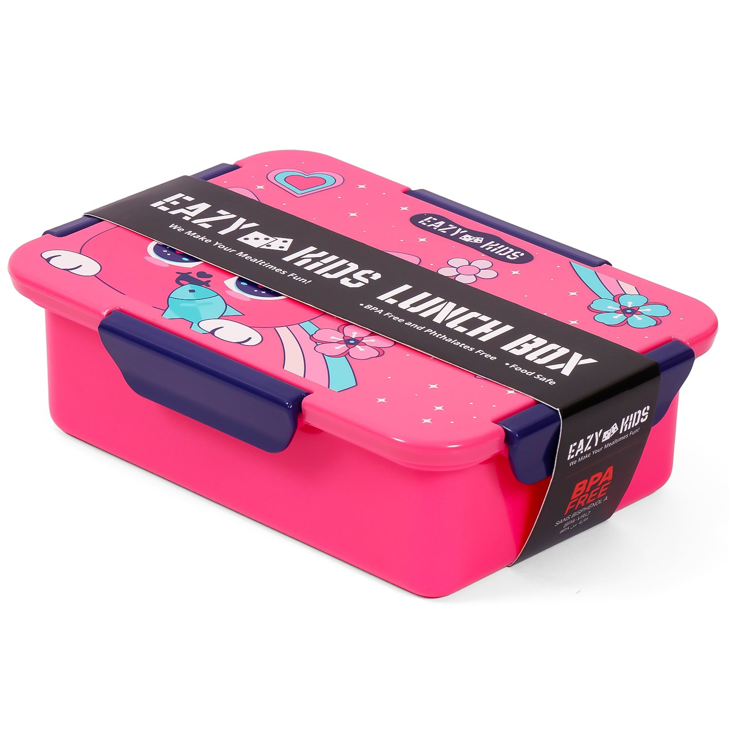 طقم صندوق غداء للأطفال من إيزي وزجاجة مياه تريتان مع بخاخ، قطة - وردي، 420 مل