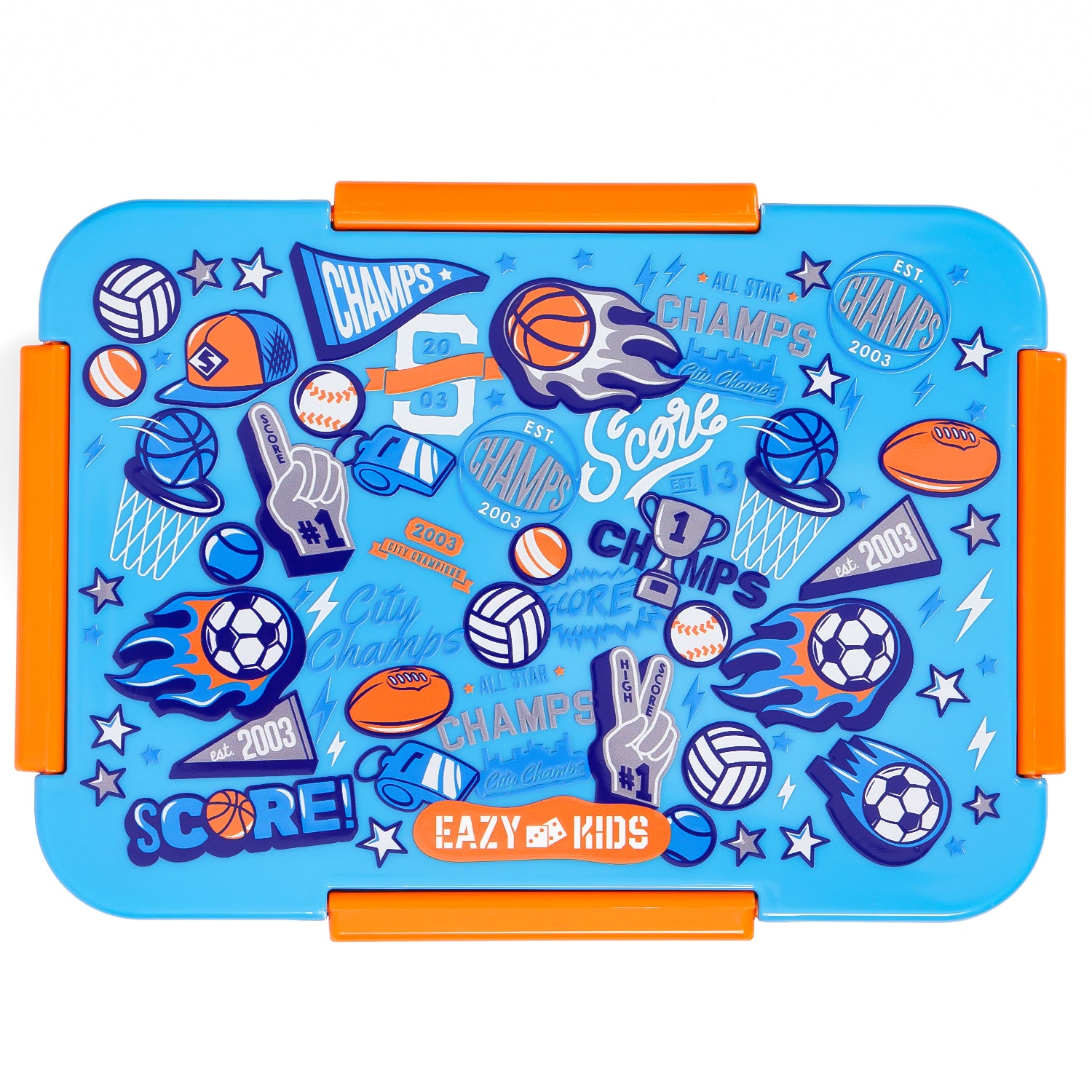 EAZY KIDS Lunch Box and Tritan Water Bottle w/Spray, Soccer - Blue, 750ml