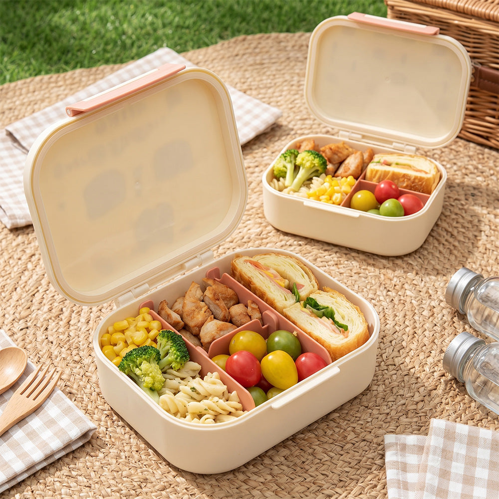 Eazy Kids Bento Lunch Box Set of 2 w/ Stainless Steel Water Bottle 445ml – Ivory