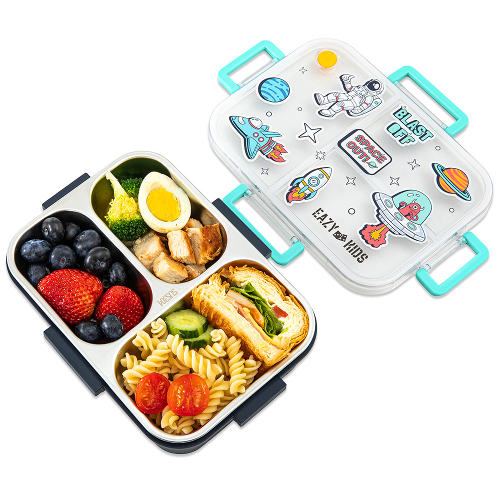 Eazy Kids Stainless Steel Bento Lunch Box w/ Tritan Water Bottle 850ml – Space Out