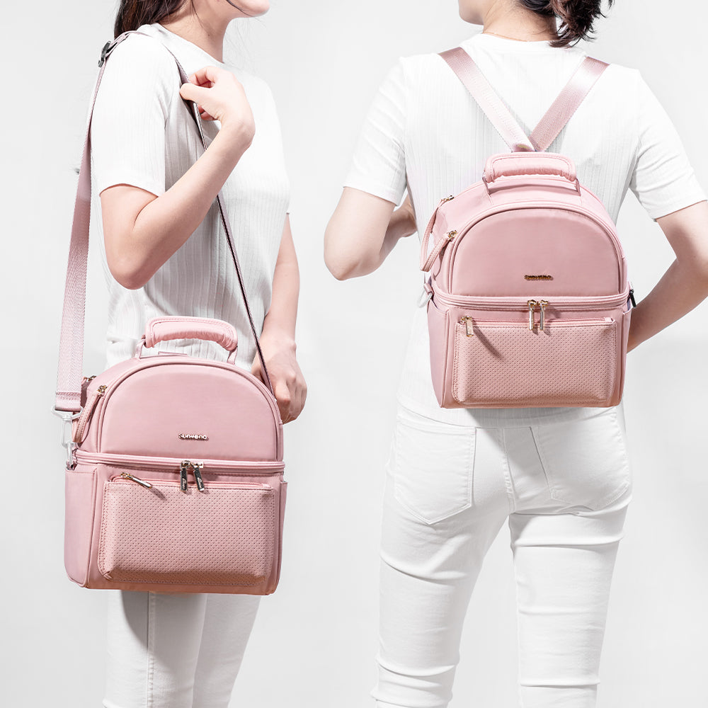 SUNVENO - Insulated Lunch Bag with Thermo Box & 4 Pcs Flamingo Ice Pack Set - Pink