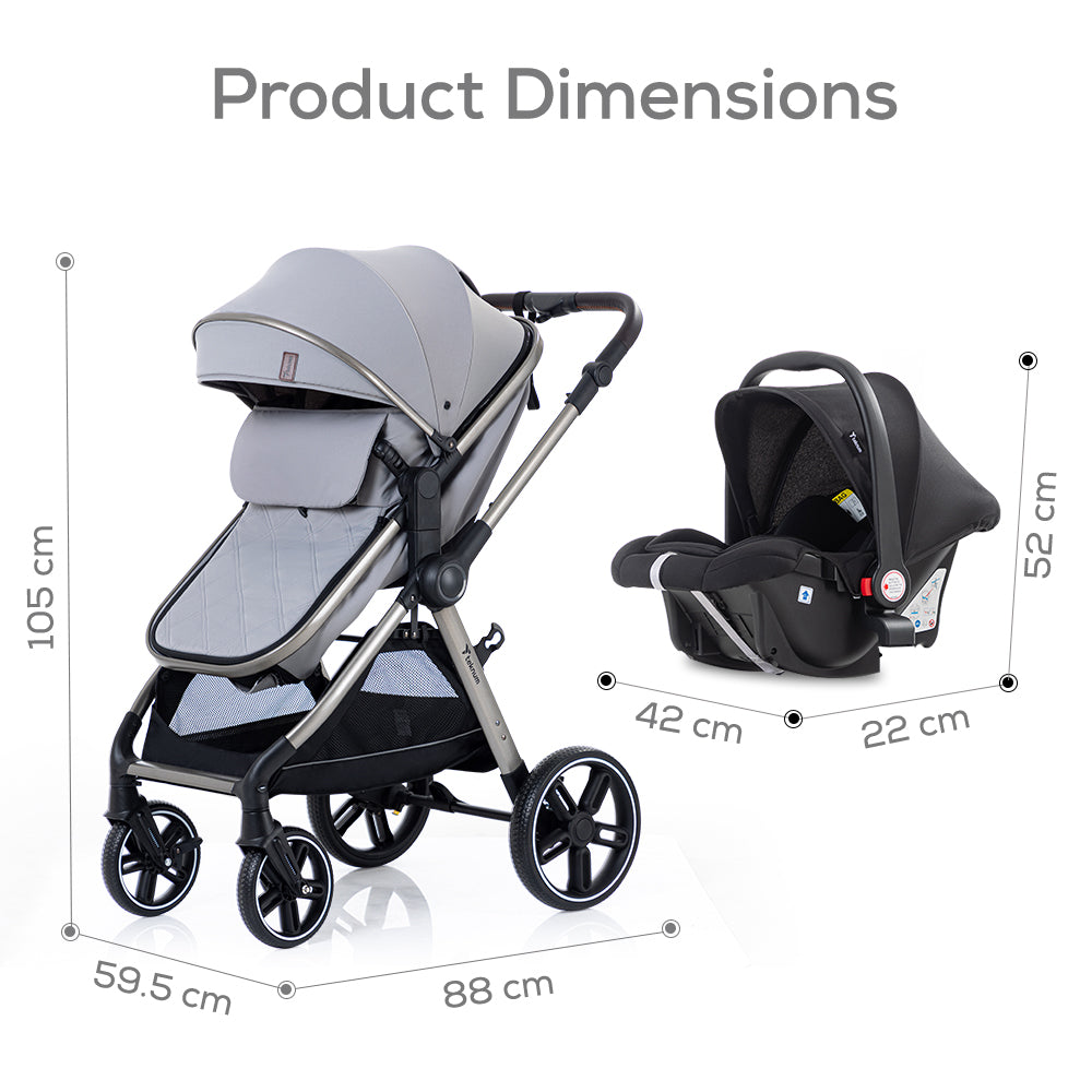 TEKNUM Travel System with 3in1 Prime Stroller, Adaptor and Infant Car Seat -Gray