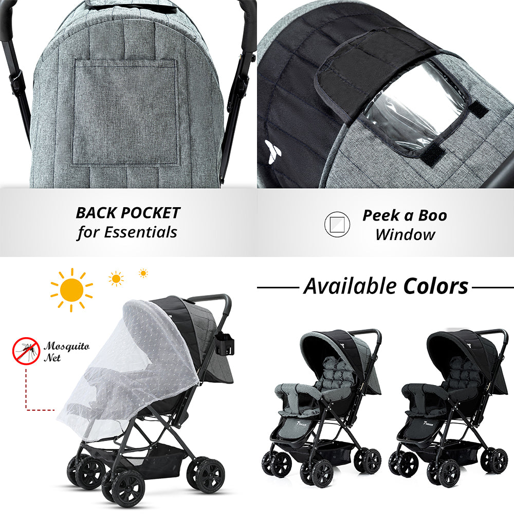 TEKNUM Reversible Look at Me Stroller w/t Diaper Bag & Hooks & Changing Pad - Grey