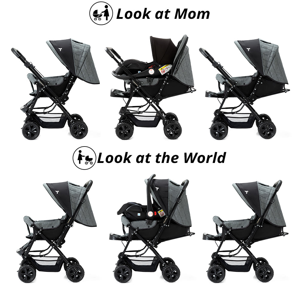 TEKNUM Reversible Look at Me Stroller w/t Diaper Bag & Hooks & Changing Pad - Grey