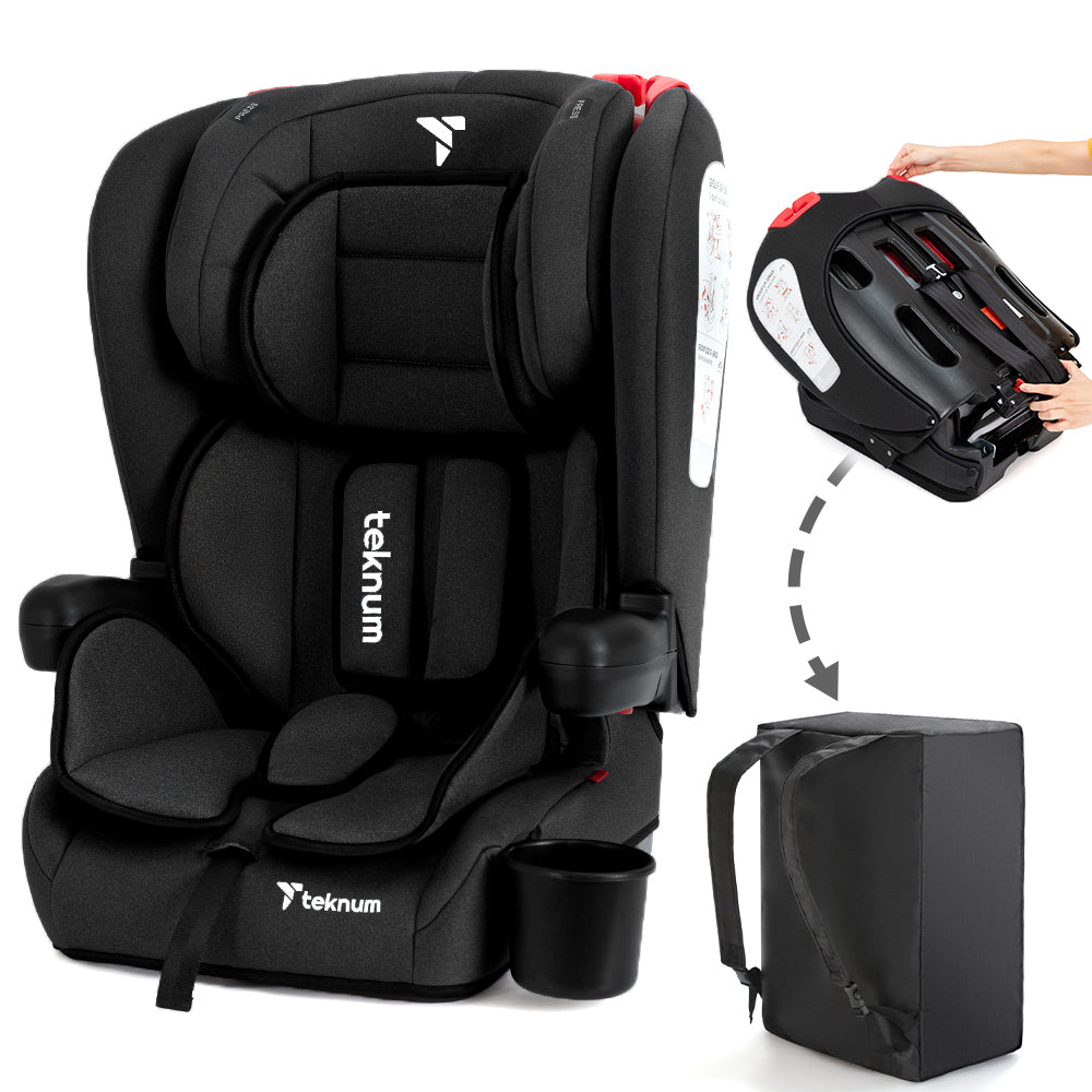 TEKNUM Pack and Go Foldable Car Seat w/Ace Ivory Diaper Bag - Black