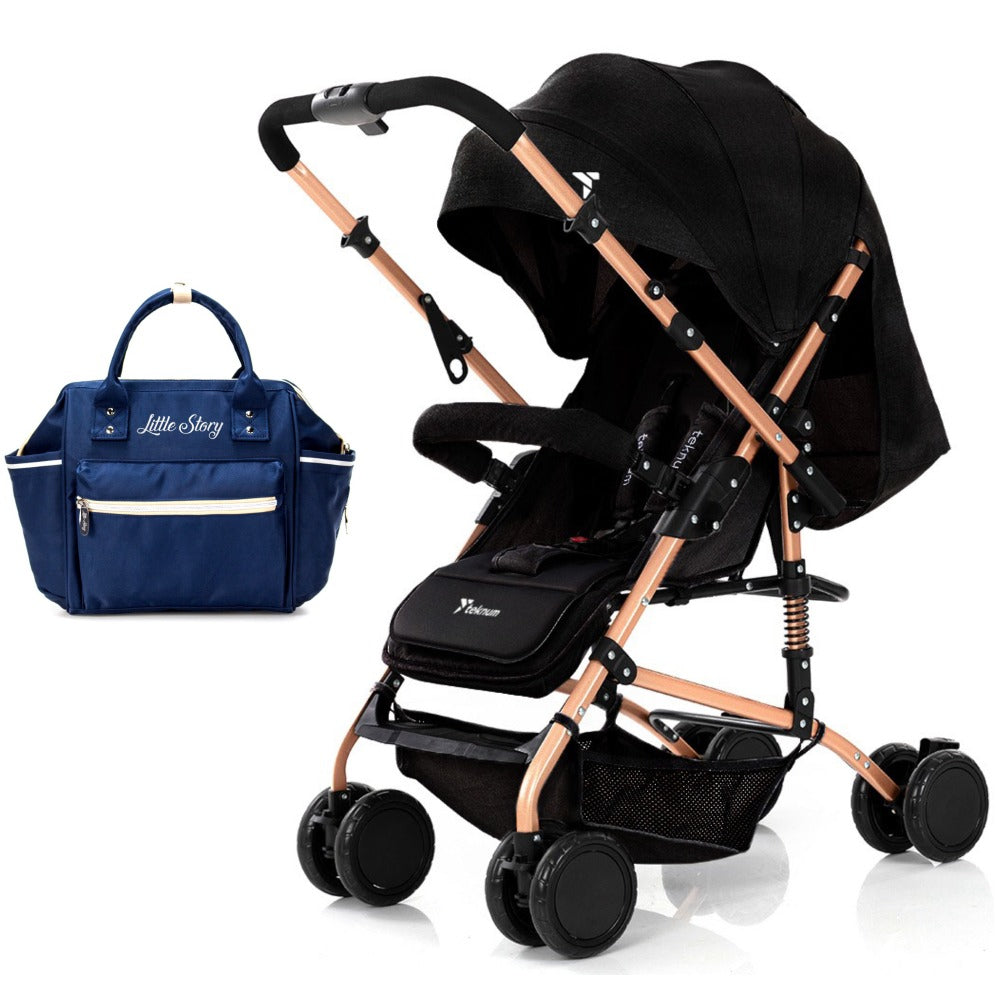 TEKNUM Reversible Trip Stroller w/Blue Ace Diaper Bag - Black